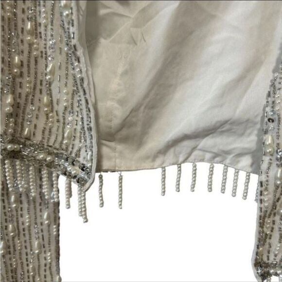 ASOS Edition Linear Fringe Pearl Embellished Crop Top With High Neck in White - Picture 6 of 13